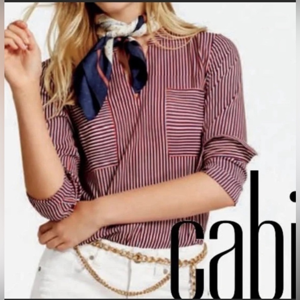 Cabi Franklin Patriot Striped V-Neck Blouse Size M